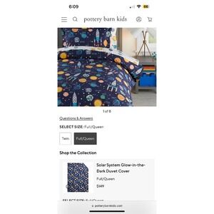Pottery Barn Kids 100% organic cotton  solar System Duvet Cover Full/Queen
